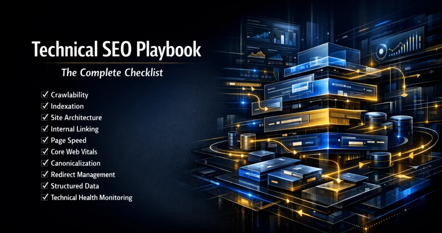 Technical SEO system showing crawlability, indexation, canonical signals, and website performance monitoring