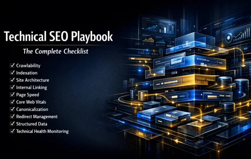 Technical SEO system showing crawlability, indexation, canonical signals, and website performance monitoring