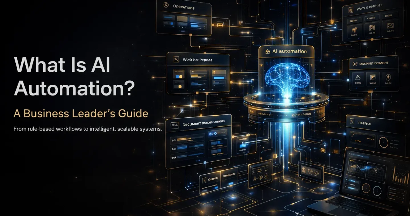 AI automation system showing intelligent workflow routing, document processing, and connected business operations