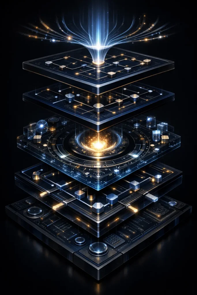 layered AI agent system architecture with orchestration, reasoning engine, and monitoring layers